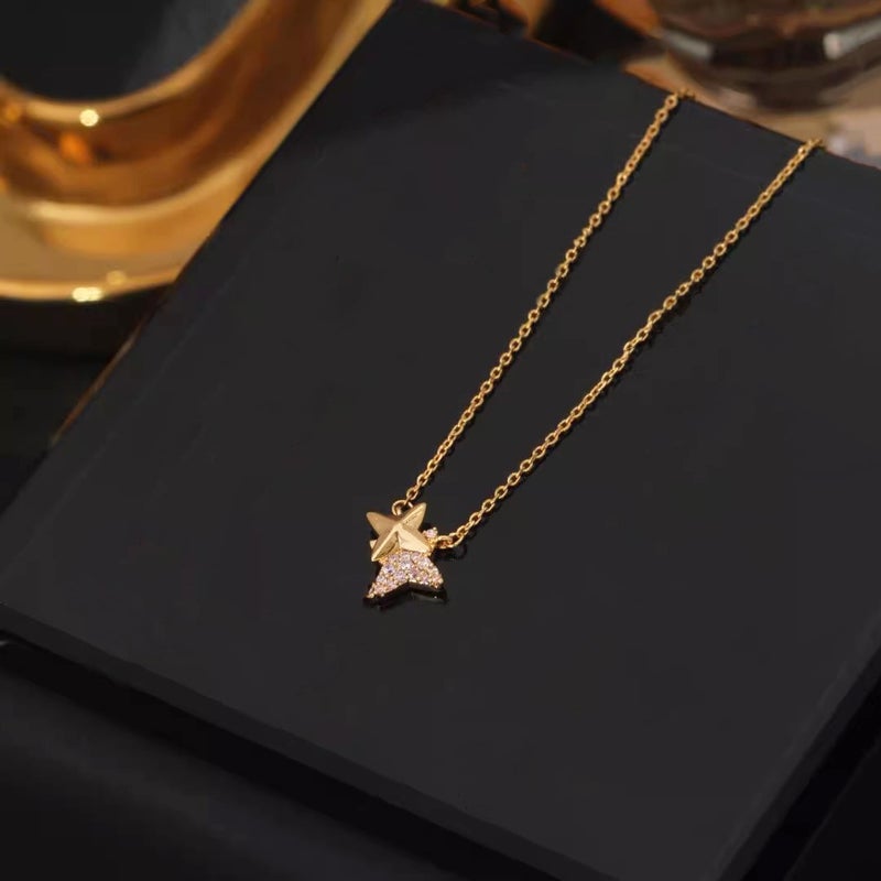 Sparkling Full Diamond Four-Pointed Star Necklace For Women 2026 New Style Light Luxury Exquisite Titanium Steel Non-Fading Clavicle Chain Jewelry Customization - Image 5